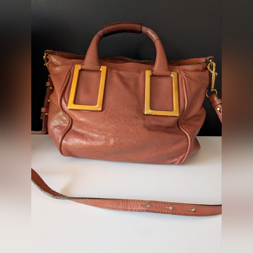Chloé Ethel Brown Leather 2-Way Satchel Shoulder Bag Gold Hardware